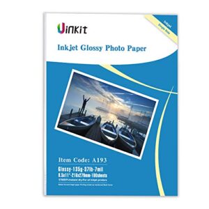 Uinkit 36lb Thin Flyer Paper Glossy 8.5x11 Inkjet 100 Sheets Single Side DIY Chip Bag 135gsm Photos Picture for Dye Ink Printer 8.5 x 11 inches Letter size A4 Brochure