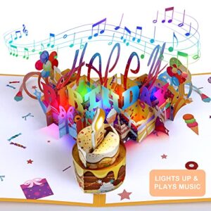 3d musical birthday card, blowable led light candle 3d birthday popup cards with music, blow out led light candle, and play happy birthday music for kids men and women