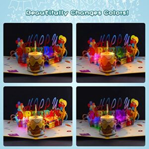 3D Musical Birthday Card, Blowable LED Light Candle 3D Birthday Popup Cards with Music, Blow Out Led Light Candle, and Play Happy Birthday Music for Kids Men and Women