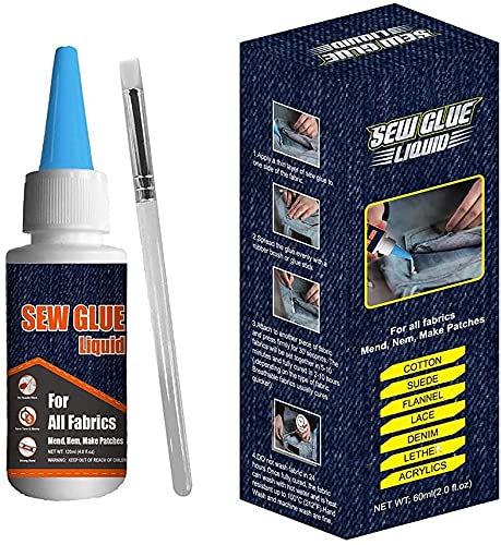 Plextone 1 Min Quick Bonding Fast Dry Sew Glue Liquid Reinforcing Adhesive Speedy Fix for All Fabrics Clothing Cotton Flannel Denim Leather Polyester Doll Repair (60ml)