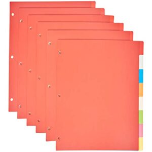 amazon basics 3-ring binder plastic divider set, 3-hole punched letter-size 8-tab dividers – 6-pack, multicolor