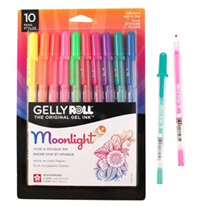 sakura gelly roll moonlight 10 gel pens – bold point ink pen for journaling, art, or drawing – assorted bright ink – bold line – 10 pack