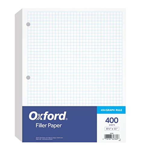 Oxford Filler Paper, 8-1/2" x 11", 4 x 4 Graph Rule, 3-Hole Punched, Loose-Leaf Paper for 3-Ring Binders, 400 Sheets Per Pack (62360)