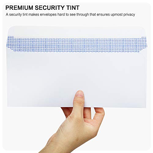 #10 Security Self-Seal Envelopes, No.10 Windowless Bussiness Envelopes, Security Tinted with Printer Friendly Design - Size 4-1/8 x 9-1/2 Inch - White - 24 LB - 500 Count