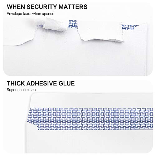 #10 Security Self-Seal Envelopes, No.10 Windowless Bussiness Envelopes, Security Tinted with Printer Friendly Design - Size 4-1/8 x 9-1/2 Inch - White - 24 LB - 500 Count