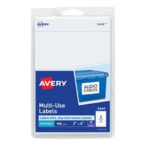 avery removable print or write 2″ x 4″ labels — great for home organization projects, pack of 100 white labels (5444)