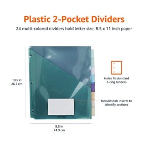 Amazon Basics Two Pocket Plastic Dividers, 8 Tab Set, Multicolor, Pack of 3 Sets