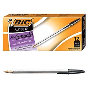 bic cristal xtra smooth ballpoint pen, medium point (1.0mm), black, 12-count