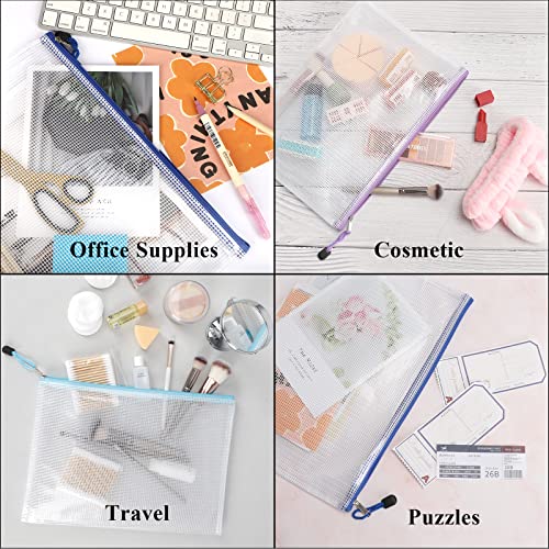 EOOUT 36pcs Mesh Zipper Pouch Puzzle Bags Zipper Bags for Organizing Classroom Organization Plastic Zipper Pouch in 11 Colors Letter Size A4 Size Board Games Storage and School Office Supplies