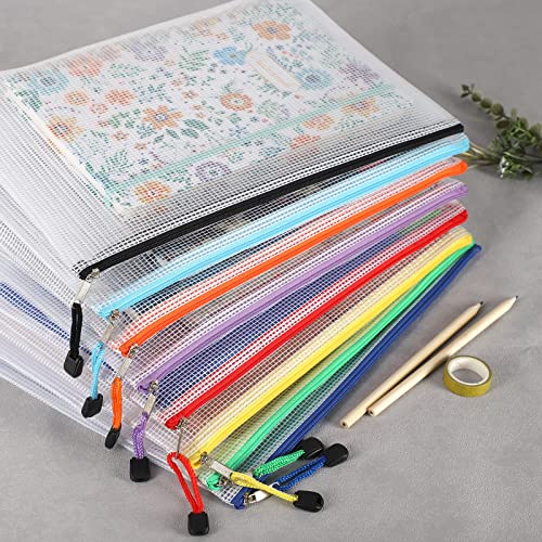 EOOUT 36pcs Mesh Zipper Pouch Puzzle Bags Zipper Bags for Organizing Classroom Organization Plastic Zipper Pouch in 11 Colors Letter Size A4 Size Board Games Storage and School Office Supplies