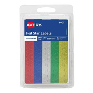 avery assorted foil star labels 6007, 1/2″ diameter, 440 labels (6007)