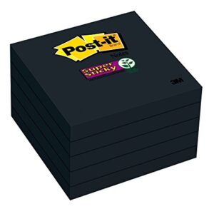 Post-it Super Sticky Notes, 3 in x 3 in, 5 Pads, 2x the Sticking Power, Black, Recyclable (654-5SSSC)