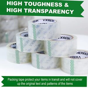 Clear Packing Tape, HERKKA 12 Rolls Heavy Duty Packaging Tape for Shipping Packaging Moving Sealing, Thicker Clear Packing Tape, 1.88 inches Wide, 65 Yards Per Roll, 780 Total Yards