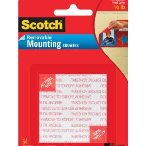 Scotch Removable Double-Sided Mounting Squares, 1/2 in x 1/2 in (1.27 cm x 1.27 cm) 64/pk