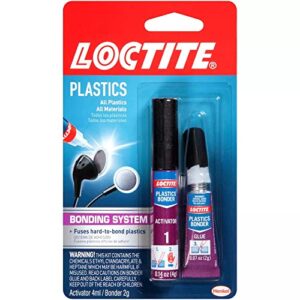 loctite super glue plastic bonding system, clear superglue for plastic, cyanoacrylate adhesive instant glue, quick dry – 0.14 fl oz activator, .07 fl oz glue, pack of 1