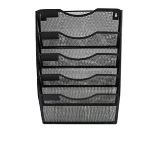 EasyPAG 5 Pockets Mesh Wall File Holder Office Hanging File Folder Magazine Rack Mail Sorter Bin | Nametag Label Included, Black