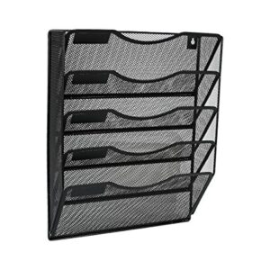 EasyPAG 5 Pockets Mesh Wall File Holder Office Hanging File Folder Magazine Rack Mail Sorter Bin | Nametag Label Included, Black