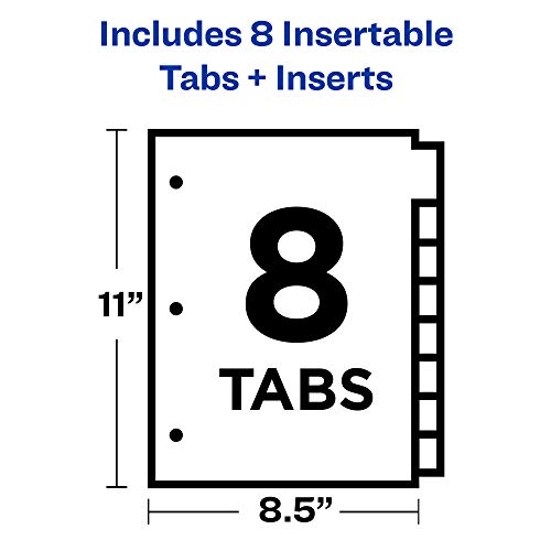 Avery Plastic 8-Tab Two-Tone Binder Dividers with Two Pockets, Insertable Bright Color Big Tabs, 1 Set (11989)