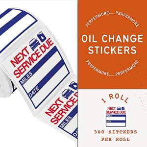 PERFORMORE 2” x 2” Oil Change Stickers, 300 Sitckers Per Roll, Auto Service Reminder Sticker Roll, Next Service Due Sticker Labels, Removable Vinyl Stickers for Cars Windows Windshield (1 Roll) (1)