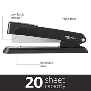 Amazon Basics Stapler, Full-strip Desktop Stapler, Metal Office Stapler, 20 Sheet Capacity, 3-Pack