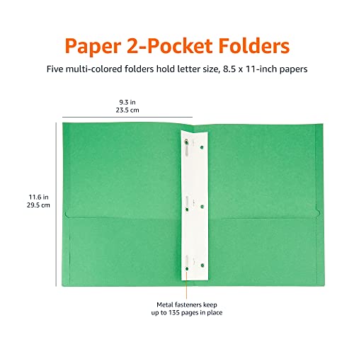 Amazon Basics Twin Pocket File Folders with Fasteners, 25-Pack (Assorted)