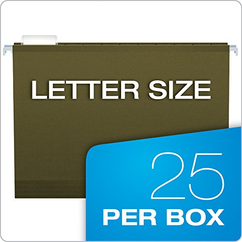 Pendaflex Reinforced Hanging Folders, Letter Size, Standard Green, 1/5 Cut, Includes Tabs and Inserts, 25/Box (41521AMZ)