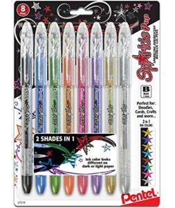 pentel sparkle pop metallic gel pen, 1.0mm bold line, assorted colors, pack of 8 (k91bp8m)