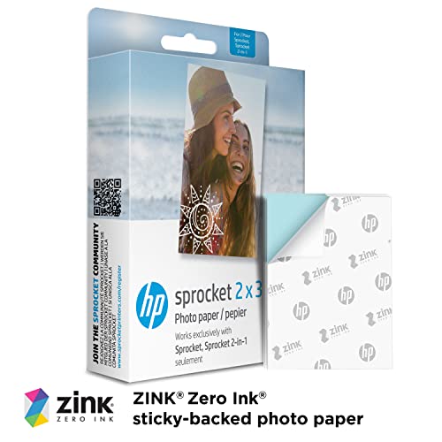 HP Sprocket 2x3" Premium Zink Sticky Back Photo Paper (100 Sheets) Compatible with HP Sprocket Photo Printers, Original Version.