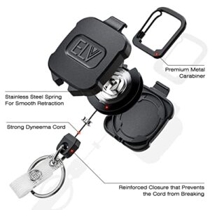 2 Pack ELV Self Retractable ID Badge Holder Key Reel, Heavy Duty, 32 Inches Cord, Carabiner Key Chain, Retractable Keychain Key Holder, Hold Up to 15 Keys and Tools (Black)