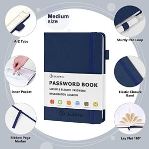 JUBTIC Password Book with Alphabetical Tabs. Medium Size Password Keeper Logbook for Internet Website Address Log in Detail. Hardcover Password Notebook & Organizer for Home Office, Navy Blue