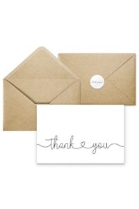 thank you cards with kraft envelopes and stickers, bulk pack of 20, 4×6 inch professional looking | suitable for business, baby shower, wedding, small business, graduation, bridal shower, funeral