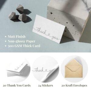 Thank You Cards with Kraft Envelopes and Stickers, Bulk Pack of 20, 4x6 Inch Professional Looking | Suitable for Business, Baby Shower, Wedding, Small Business, Graduation, Bridal Shower, Funeral