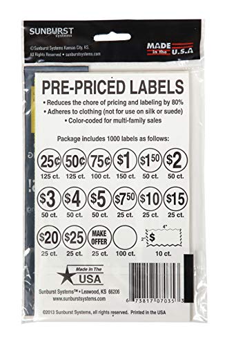 Sunburst Systems 7035 Priced Garage Sale Stickers, 1,000 Count Pre-Printed Labels, Pink