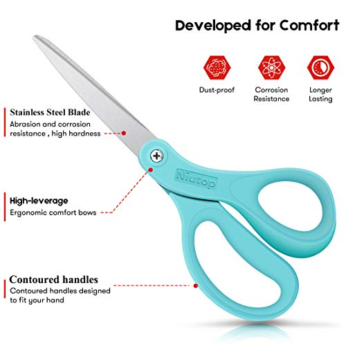 Scissors, Niutop 8" All Purpose Scissors Heavy Duty Ergonomic Comfort Grip Craft Shears Sharp Scissors for Office Home Household Sewing High/Middle School Students Teacher Art Craft DIY Supplies