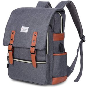 modoker vintage laptop backpack for women men,school college backpack with usb charging port fashion backpack fits 15.6inch notebook, grey