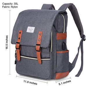 Modoker Vintage Laptop Backpack for Women Men,School College Backpack with USB Charging Port Fashion Backpack Fits 15.6Inch Notebook, Grey