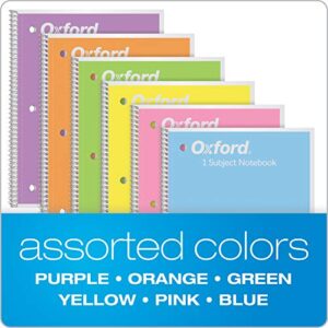 Oxford Spiral Notebook 6 Pack, 1 Subject, Wide Ruled Paper, 8 x 10-1/2 Inch, Pastel Pink, Orange, Yellow, Green, Blue and Purple, 70 Sheets (63757)