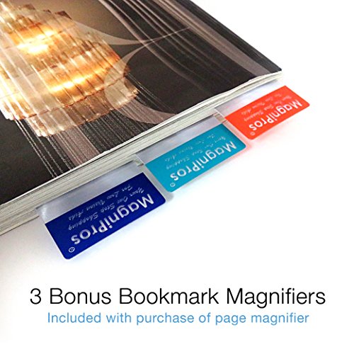 MagniPros Premium 3X (300%) Page Magnifying Lens with 3 Bonus Bookmark Magnifiers for Reading Small Prints, Low Vision Aids & Solar Projects