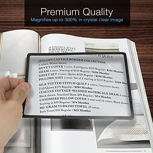 MagniPros Premium 3X (300%) Page Magnifying Lens with 3 Bonus Bookmark Magnifiers for Reading Small Prints, Low Vision Aids & Solar Projects