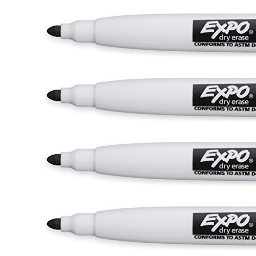 Expo Magnetic Dry Erase Markers with Eraser, Fine Tip, Black, 4 Count