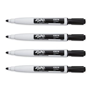 Expo Magnetic Dry Erase Markers with Eraser, Fine Tip, Black, 4 Count