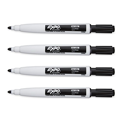 Expo Magnetic Dry Erase Markers with Eraser, Fine Tip, Black, 4 Count