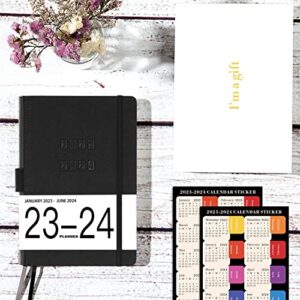 2023 Planner - 18-Months Weekly Monthly Planner 2023, January 2023 - June 2024, 5.75" x 8.25", Saffiano Leather with Thick Paper, Back Pocket with 32 Notes Pages - Black