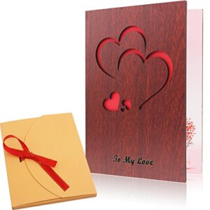 creawoo handmade walnut wood love greeting card with unique gift card box the best valentine’s day, anniversary birthday gift idea card for her, him, wife, husband