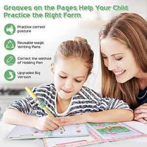 Magic Ink Copybooks for Kids Reusable Handwriting Workbooks for Preschools Grooves Template Design and Handwriting Aid Magic Practice Copybook for Kids The Print Writing (ENLARGED-Version 4books+Pens)