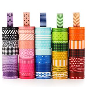 50 rolls washi tape set, decorative adhesive tape for scrapbook, arts & crafts, journals, and planners, each rolls 5yd total 250yd (pink)