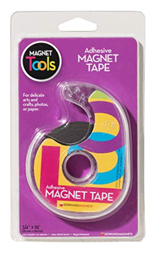 Adhesive Magnet Tape (1 roll - .75 inch wide x 25 feet long) in dispenser, extra thin, black/dark gray