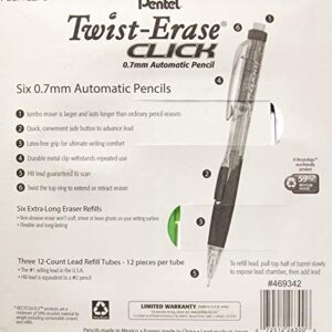 Pentel Twist-Erase Click Mechanical Pencil Set - 6 Mechanical Pencils, 6 Extra Erasers, 3 Tubes of Lead Refills