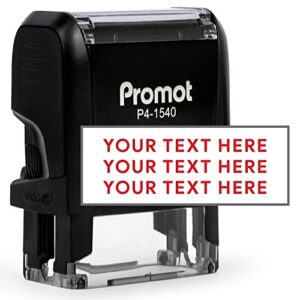 Promot Custom Stamp Up to 3 Lines of Personalized Text - Choose Font, Color, Pad, Self-Inking Personalized Stamp, Custom Stamp for Return Address & Mailing Address, Office Stamps, Ink Stamps - Small