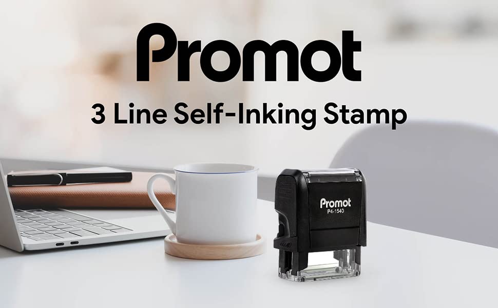 Promot Custom Stamp Up to 3 Lines of Personalized Text - Choose Font, Color, Pad, Self-Inking Personalized Stamp, Custom Stamp for Return Address & Mailing Address, Office Stamps, Ink Stamps - Small